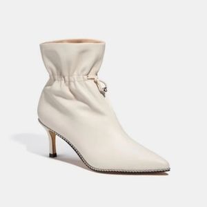 Coach Wynie Leather Bootie White Kitten Heel Chelsea Slip on Chelsea